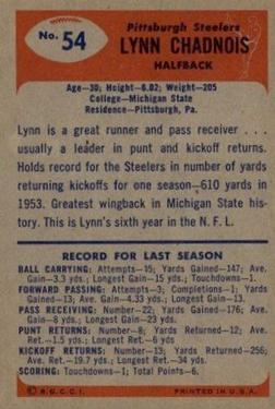 1955 Bowman #54 Lynn Chandnois back image