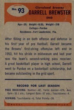 1955 Bowman #93 Darrel Brewster RC back image