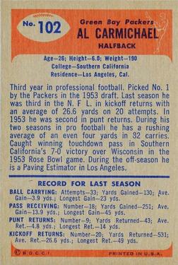 1955 Bowman #102 Al Carmichael back image