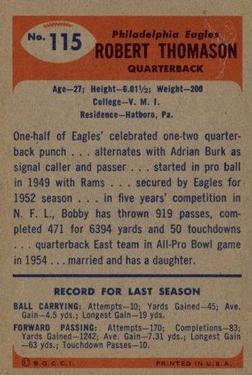1955 Bowman #115 Bobby Thomason back image