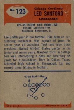 1955 Bowman #123 Leo Sanford back image