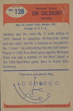 1955 Bowman #128 Jim Salsbury RC back image