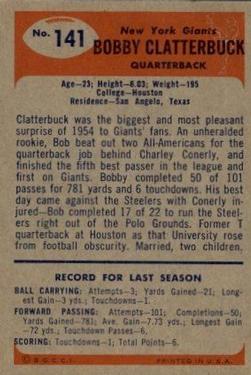 1955 Bowman #141 Bobby Clatterbuck RC back image