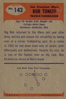 1955 Bowman #143 Bob Toneff RC back image
