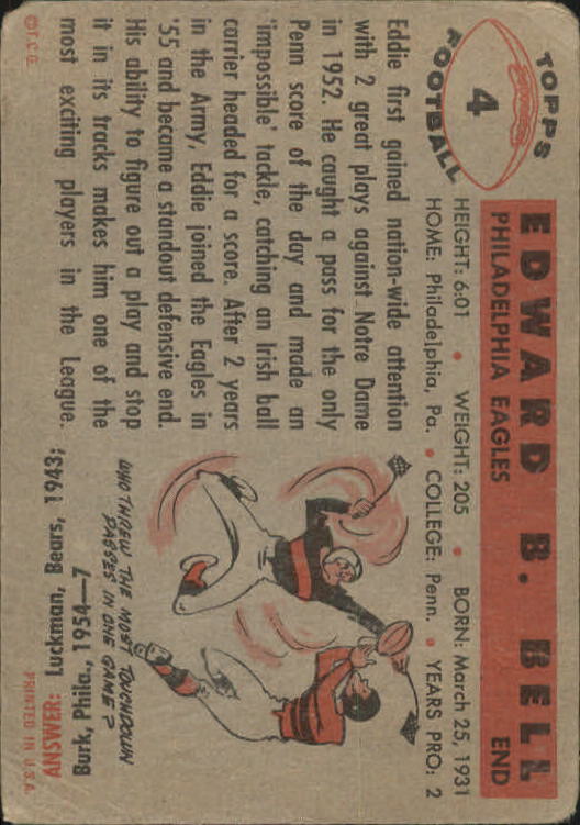 1956 Topps #4 Eddie Bell back image