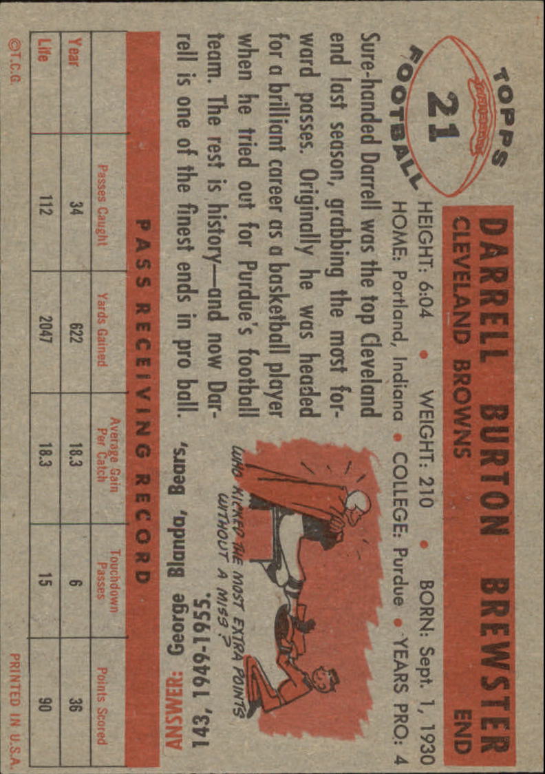 1956 Topps #21 Darrel Brewster back image