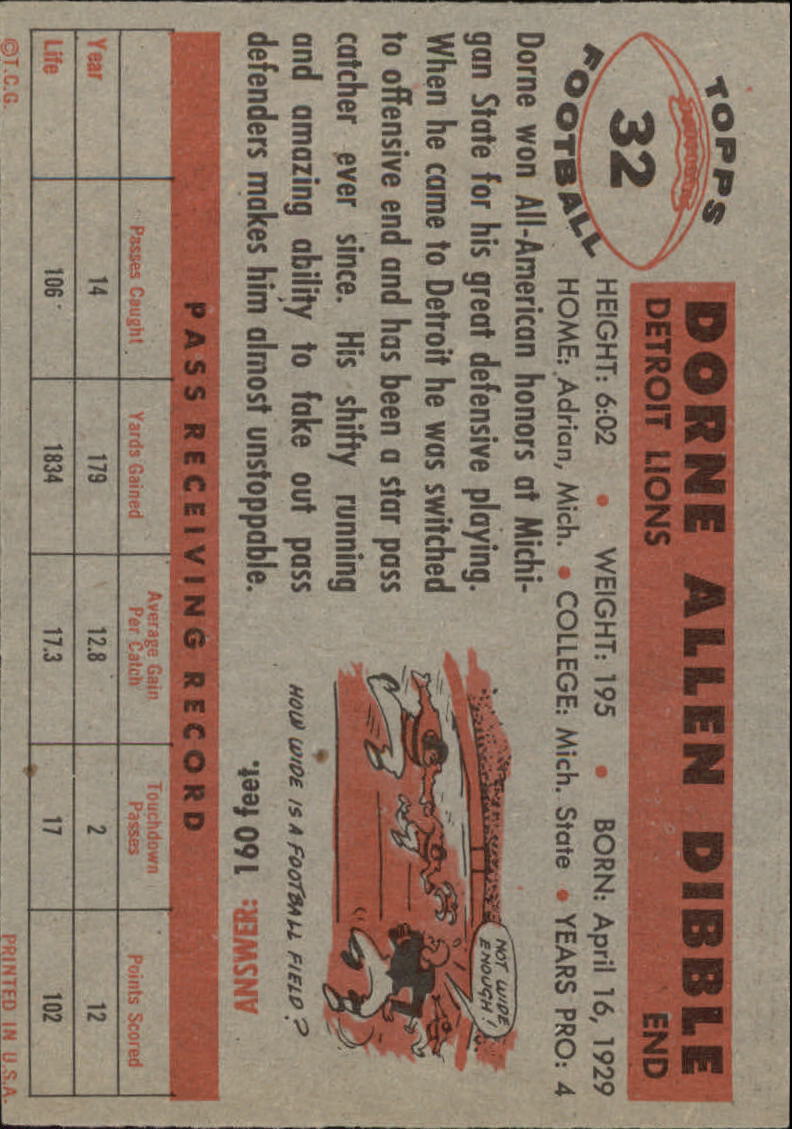 1956 Topps #32 Dorne Dibble back image