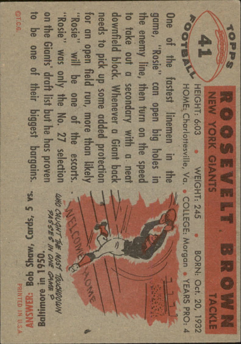 1956 Topps #41 Roosevelt Brown RC back image