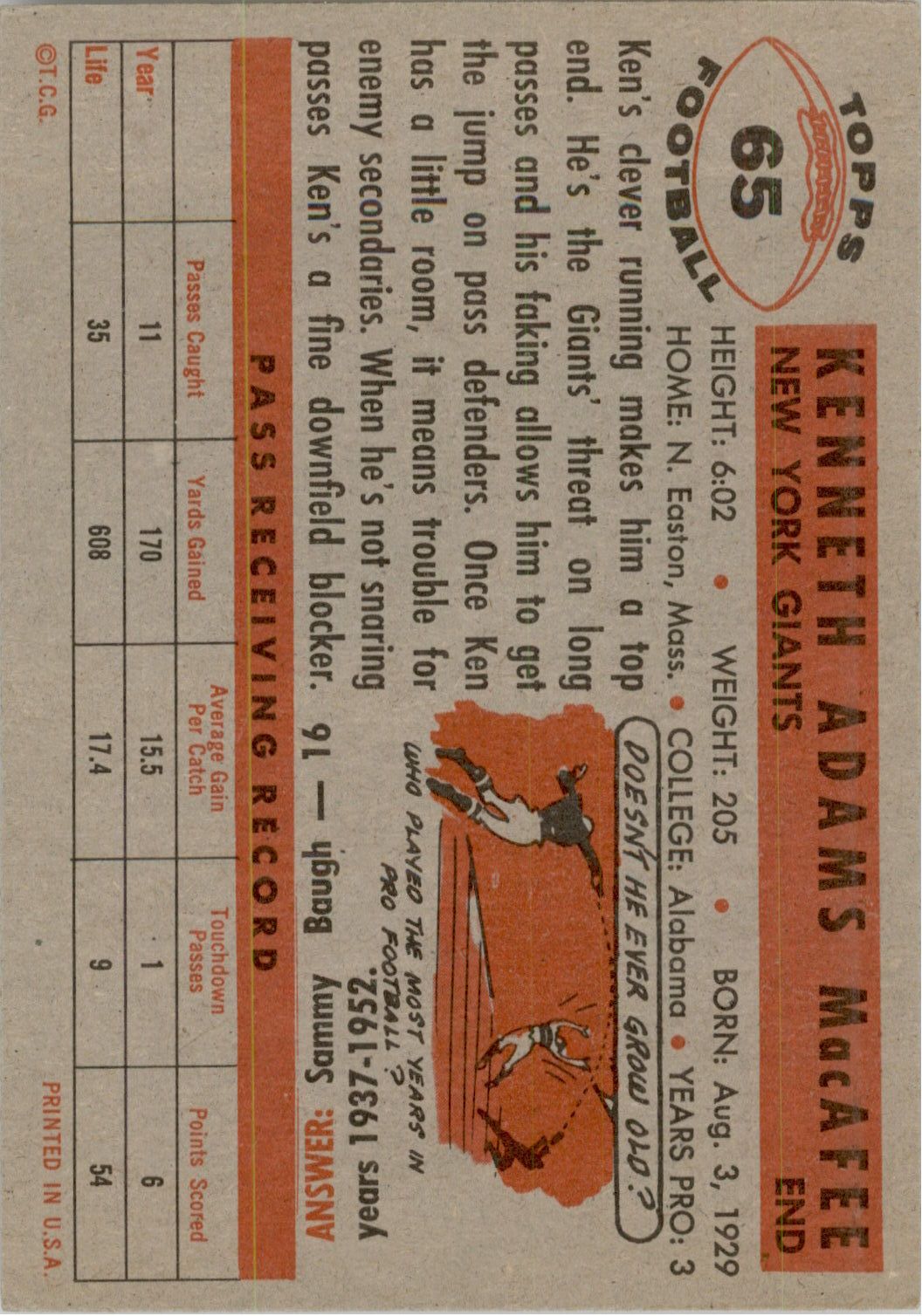 1956 Topps #65 Ken MacAfee E back image