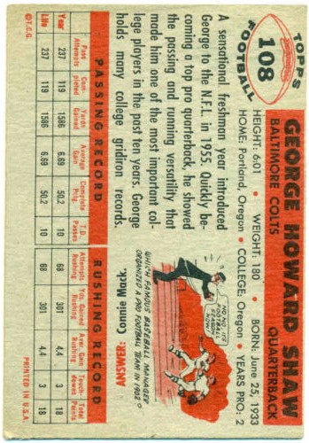 1956 Topps #108 George Shaw RC back image