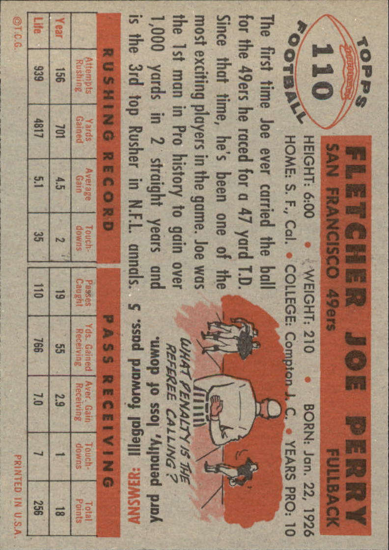 1956 Topps #110 Joe Perry back image