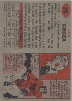 1957 Topps #28 Lou Groza back image