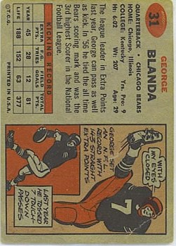 1957 Topps #31 George Blanda back image