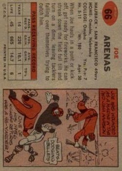 1957 Topps #66 Joe Arenas back image