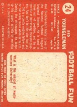 1958 Topps #24 Sid Youngelman UER back image