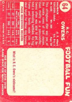 1958 Topps #64 R.C. Owens UER RC/Norm Masters pictured back image