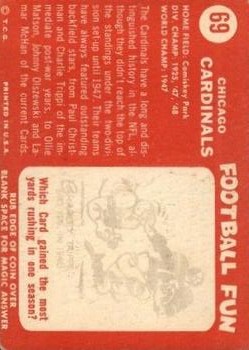 1958 Topps #69 Chicago Cardinals back image