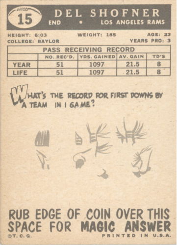 1959 Topps #15 Del Shofner RC back image