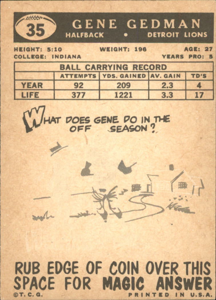 1959 Topps #35 Gene Gedman back image