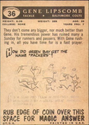 1959 Topps #36 Gene Lipscomb RC back image