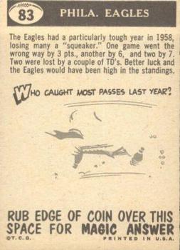 1959 Topps #83 Eagles Pennant back image