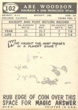 1959 Topps #102 Abe Woodson RC back image