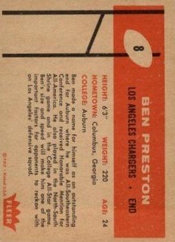 1960 Fleer #8 Ben Preston RC back image