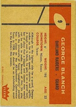 1960 Fleer #9 George Blanch RC back image