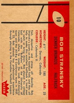 1960 Fleer #10 Bob Stransky RC back image