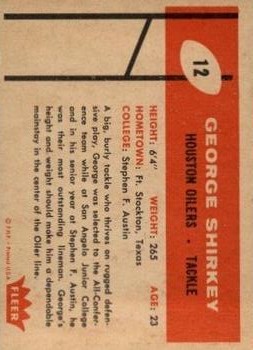 1960 Fleer #12 George Shirkey RC back image