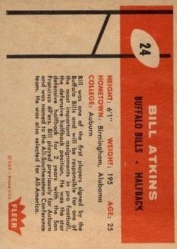 1960 Fleer #24 Bill Atkins RC back image