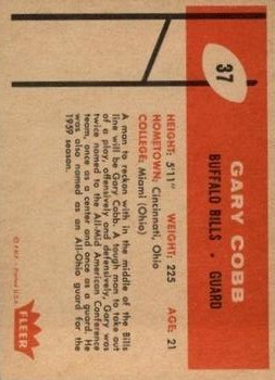 1960 Fleer #37 Gary Cobb RC back image