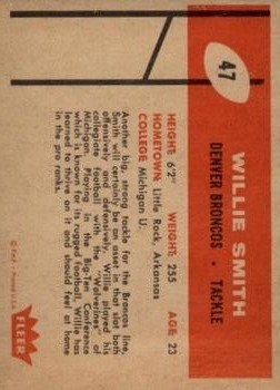 1960 Fleer #47 Willie Smith RC back image