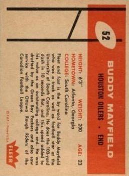 1960 Fleer #52 Buddy Mayfield RC back image