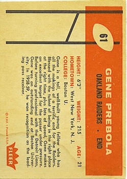 1960 Fleer #61 Gene Prebola RC back image