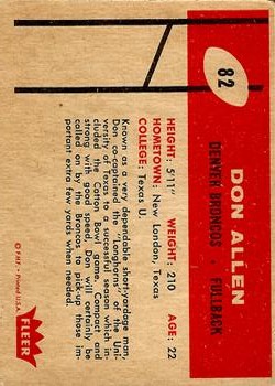 1960 Fleer #82 Don Allen RC back image
