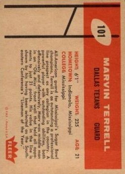 1960 Fleer #101 Marvin Terrell RC back image