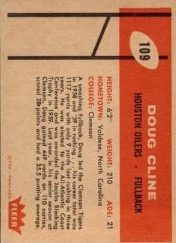 1960 Fleer #109 Doug Cline RC back image