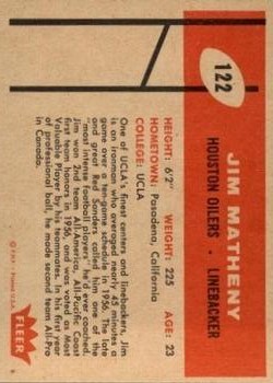 1960 Fleer #122 Jim Matheny RC back image