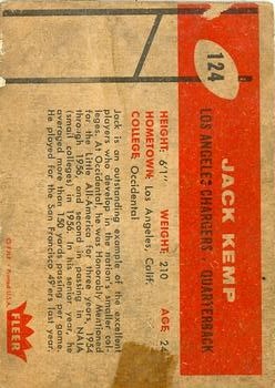 1960 Fleer #124 Jack Kemp RC back image