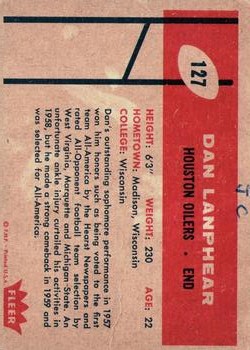 1960 Fleer #127 Dan Lanphear RC back image