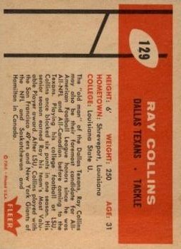 1960 Fleer #129 Ray Collins back image