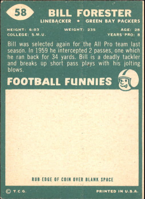 1960 Topps #58 Bill Forester back image