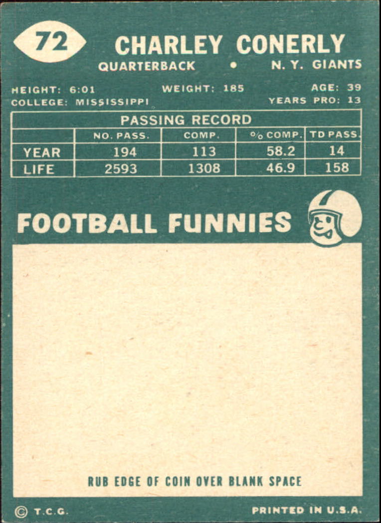 1960 Topps #72 Charley Conerly back image