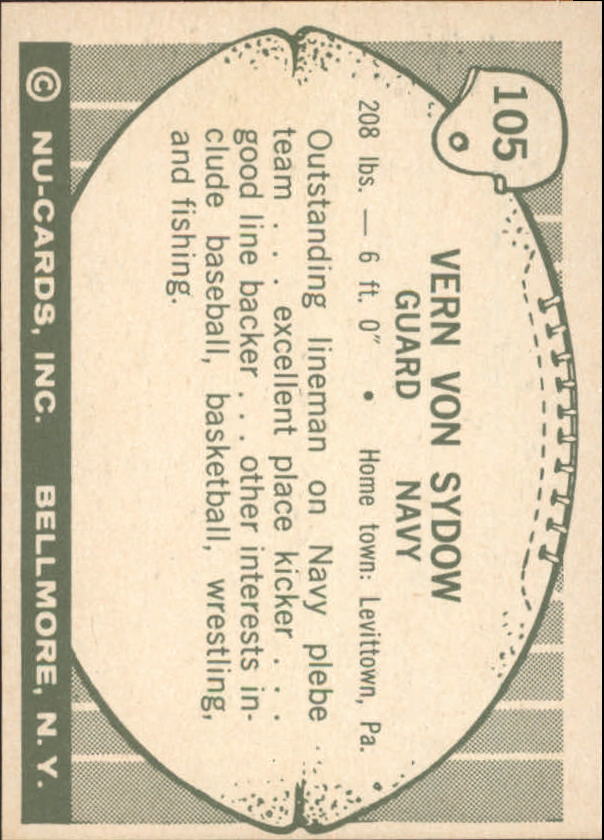 1961 Nu-Card #105 Vern Von Sydow back image