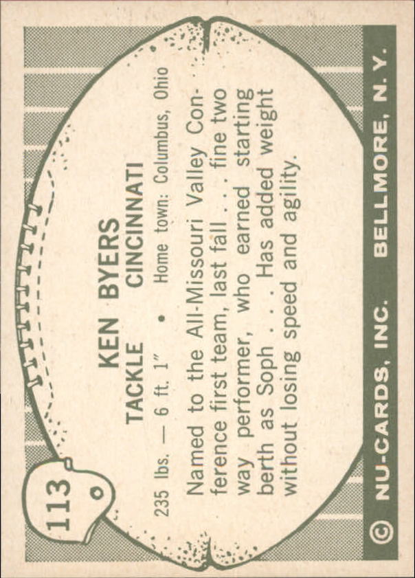 1961 Nu-Card #113 Ken Byers back image
