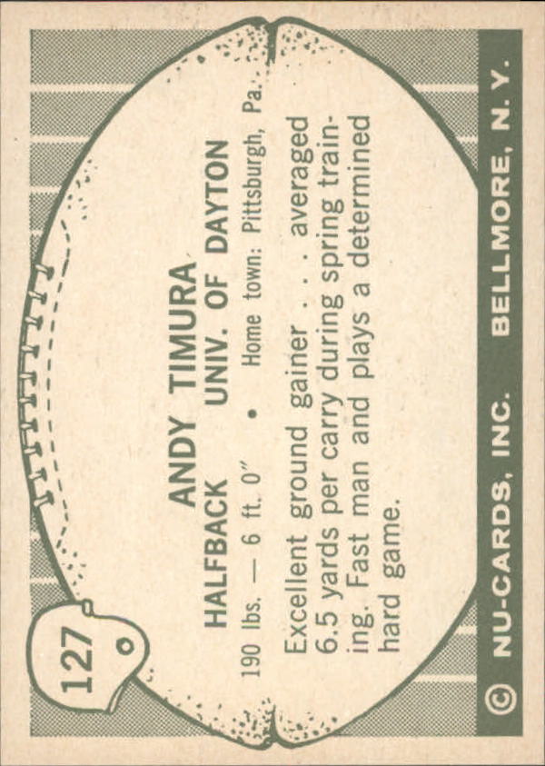 1961 Nu-Card #127 Andy Timura back image