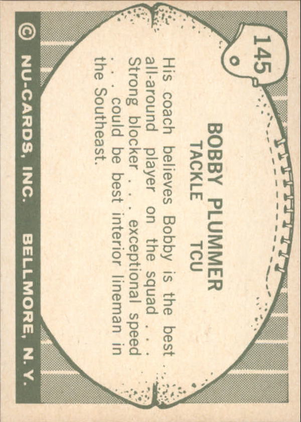 1961 Nu-Card #145 Bobby Plummer back image