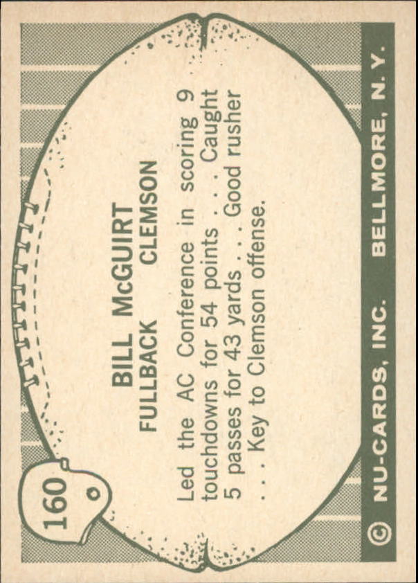 1961 Nu-Card #160 Bill McGuirt back image