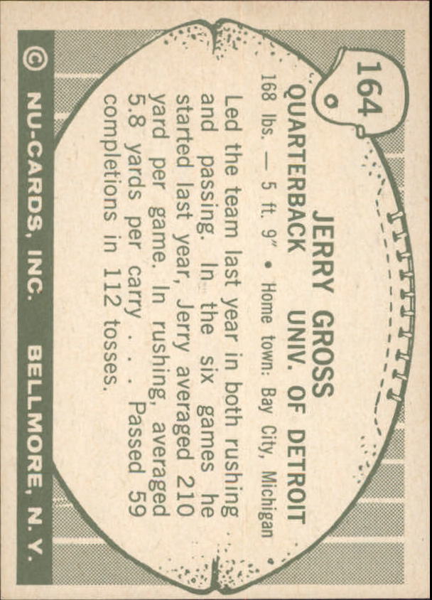 1961 Nu-Card #164 Jerry Gross back image